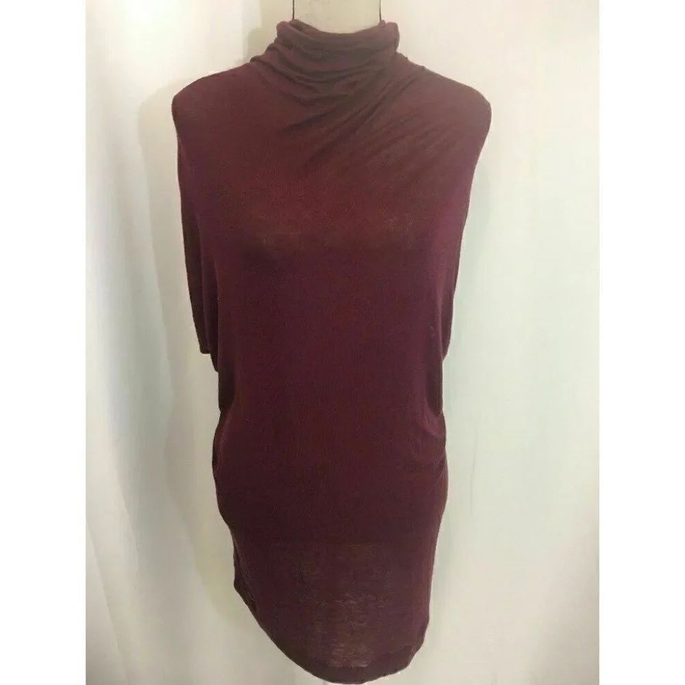 Zara Womens Solid Purple Mahogany Short Sleeve Turtleneck Top Medium